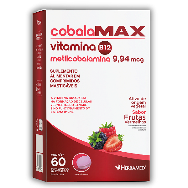Vitamina B12 Metilcobalamina 9,94mcg 60 Comprimidos Mastigáveis Herbamed