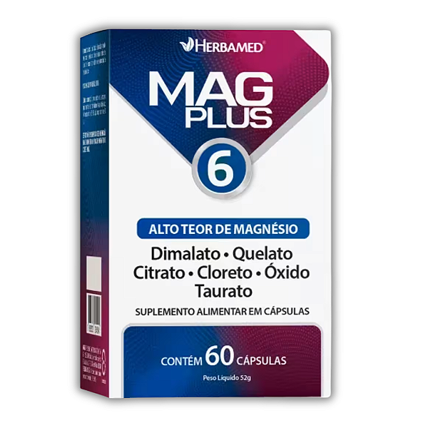MagPlus 6 – Mix de Magnésios Herbamed 60 Cápsulas  6 Magnésios em 1