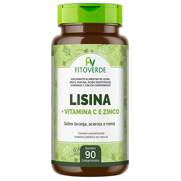 Lisina para Herpes 1000mg 90 Comprimidos Sbr Laranja e Acerola Fito Verde