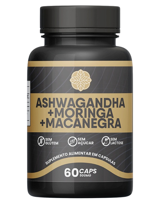 Ashwagandha + Moringa + Maca Negra 500mg 60 Cápsulas Energia, Libido e Disposição