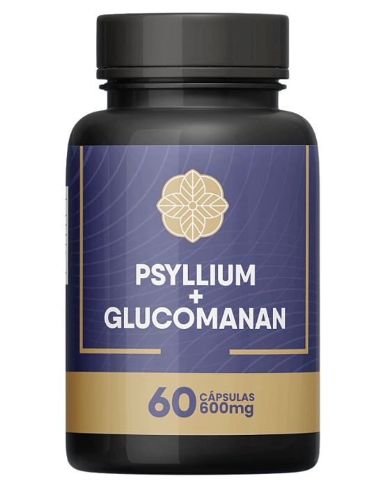 Psyllium + Glucomannan 600mg 60 Cápsulas Auxilia no Emagrecimento e Funcionamento Intestinal