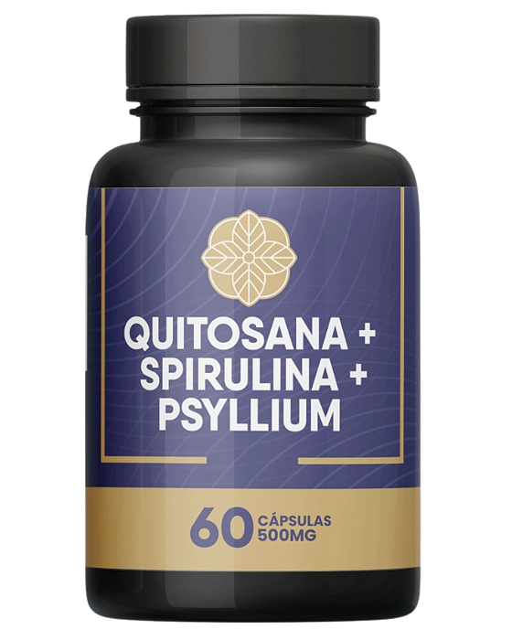 Quitosana + Spirulina + Psyllium 500mg 60 Cápsulas Auxilia no Emagrecimento e Controle do Apetite