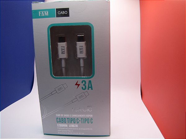 Cabo de carregamento/dados Especial, FAST CHARGER, USB-C/Tipo C, 1,2m,  modelo FCA-C1C.