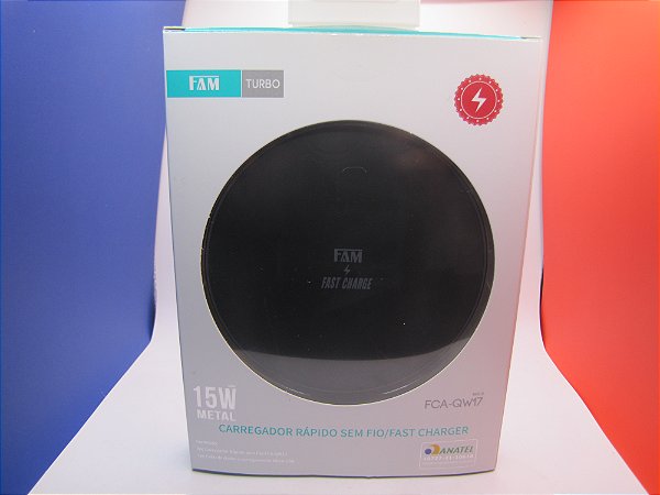 Carregador de Mesa para Celular, Wireless(Indução), FAST CHARGER, 15w, marca FAM, modelo FCA-QW17.