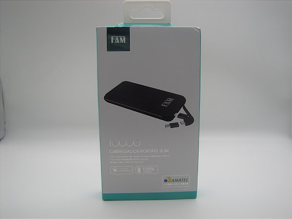 Carregador Portátil (Power Bank) 10000mAh, Marca FAM, modelo L10010