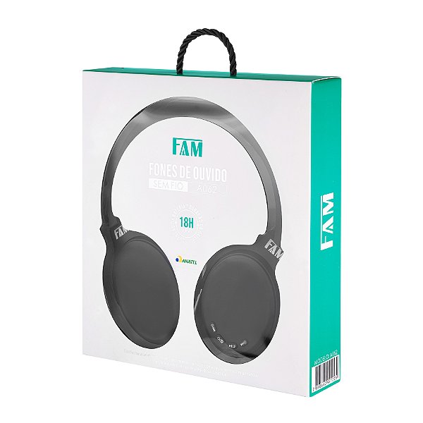 Fone de Ouvido sem fio, Bluetooth 5.0, IOS/Android, marca FAM, modelo A062.