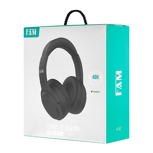 Fone de Ouvido sem fio, Bluetooth 5.0, IOS/Android, marca FAM, modelo A067.