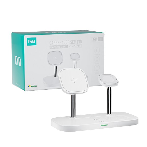 Carregador sem Fio Multifuncional de mesa, FAST CHARGER, 20w, marca FAM, modelo FCA-QW30.