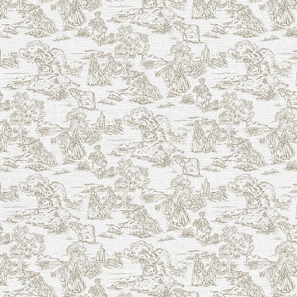 LE021 -  Linho Estampado Toile de Jouy Castanho