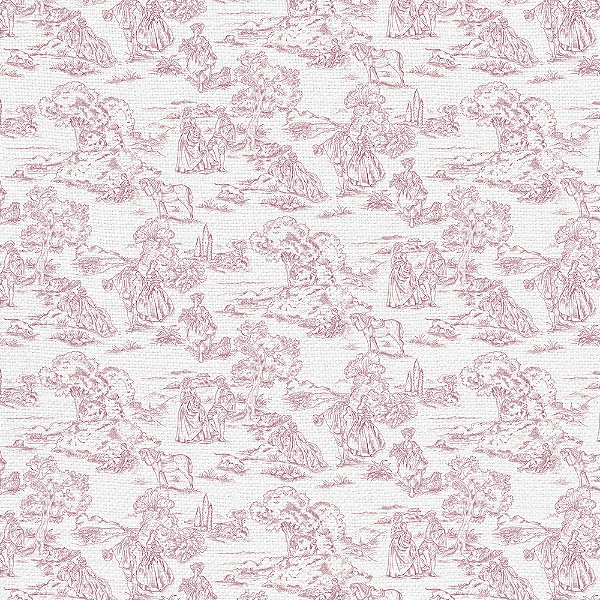 LE024 -  Linho Estampado Toile de Jouy Rosa Antigo