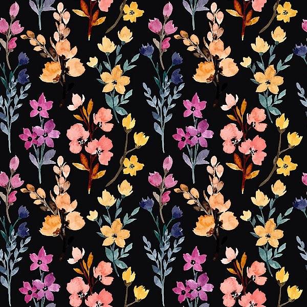 M056- Matelassê Flores Silvestres no Preto