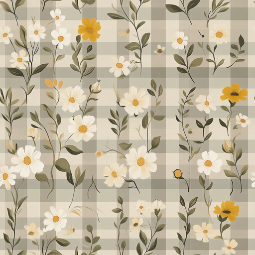 D1956 - Plaid and Flower Natural Geese