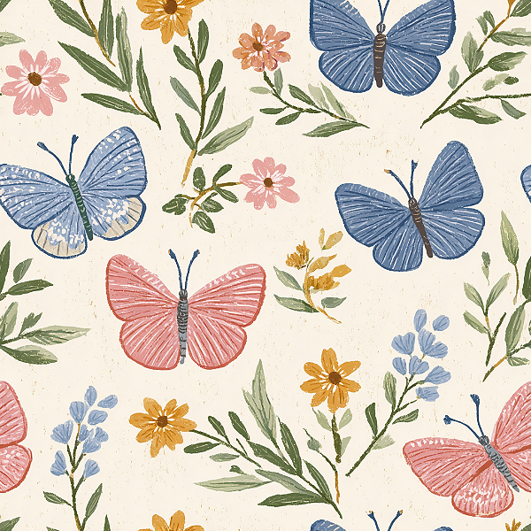 D1949 - Borboletas Creme Voando em Azul