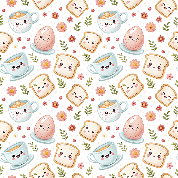 D2392 - Lanche da Tarde Kawaii Pães e Xícaras