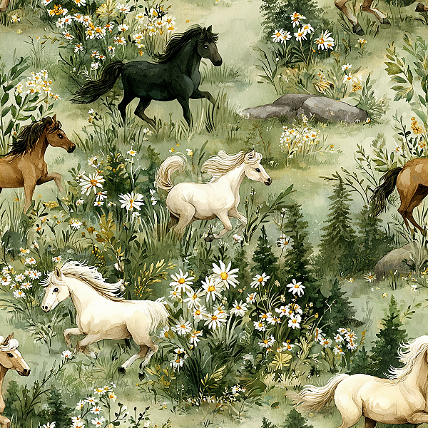 D2411 - Verdes Campos Cavalos ao Vento