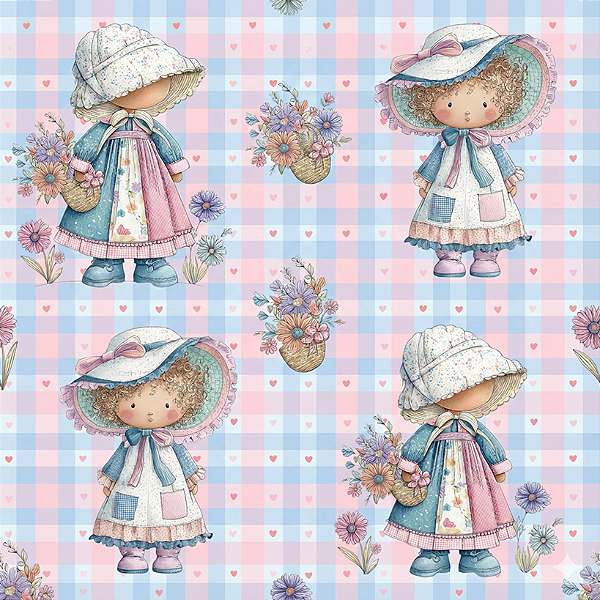 D2597 - Sunbonnet Pastel Bonecas e Flores