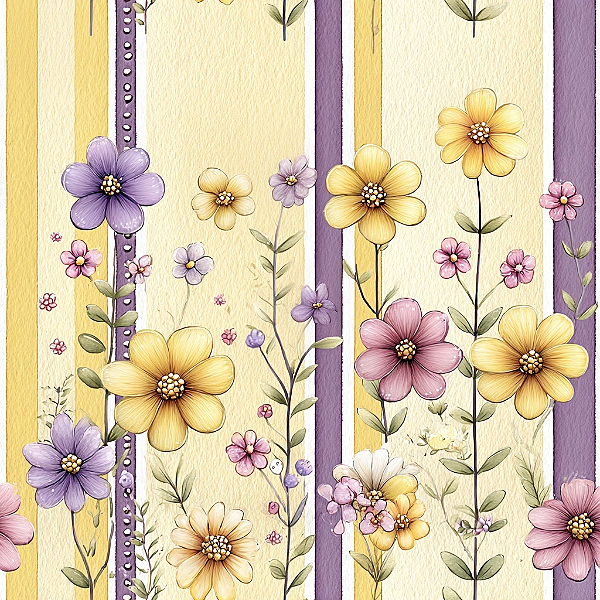 D2675 - Spring Lavender Flowers and Stripes