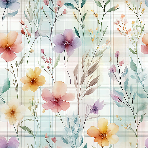 D2719 - Watercolor Meadow Flores no Xadrez