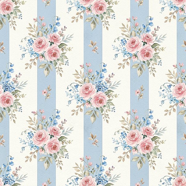 D2851 - Pastel Dream Rosas e Listras Azuis