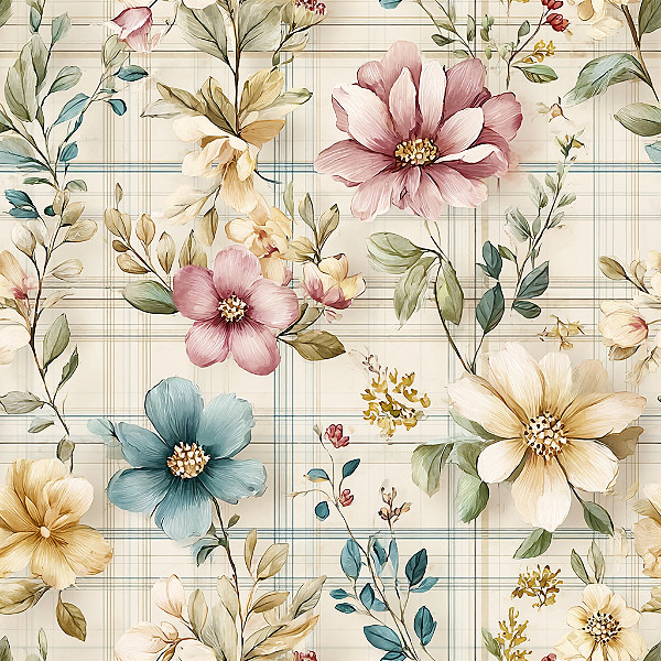 D2756 - Pastel Floral Flores no Xadrez