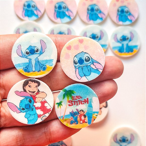Medalhas Personalizadas Comestíveis 2,5cm Lillo e Stitch 20 unidades
