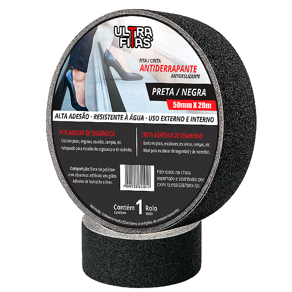 Faixa Fita Lixa Antiderrapante Adesiva 50 mm X 20 metros - Preta