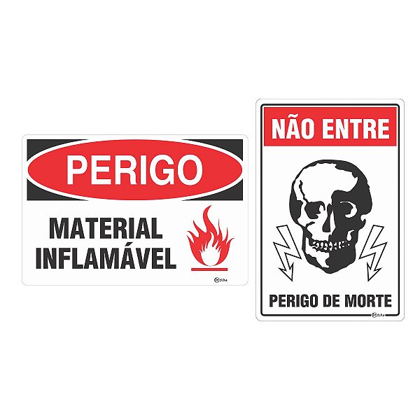 Kit 2 Placas Sinalização Perigo De Morte Inflamável Adesiva Ultra