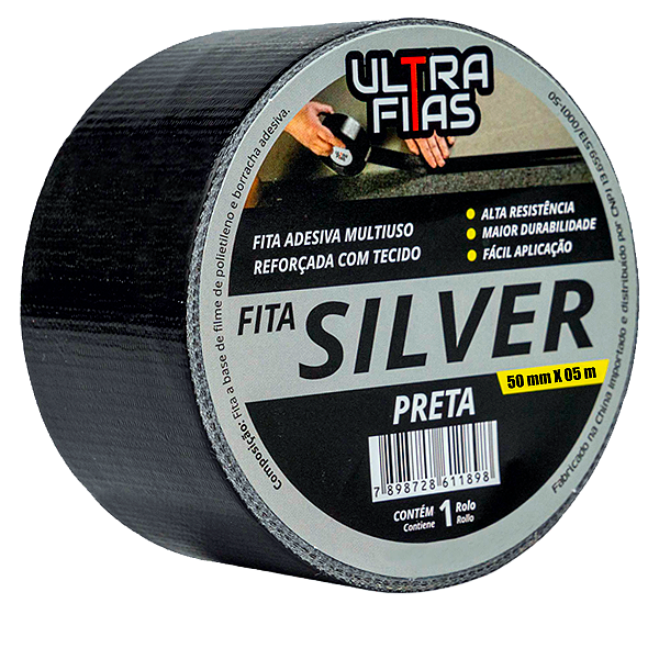 Fita Adesiva Multiuso Silver Tape 50 mm X 05 Metros - Preta