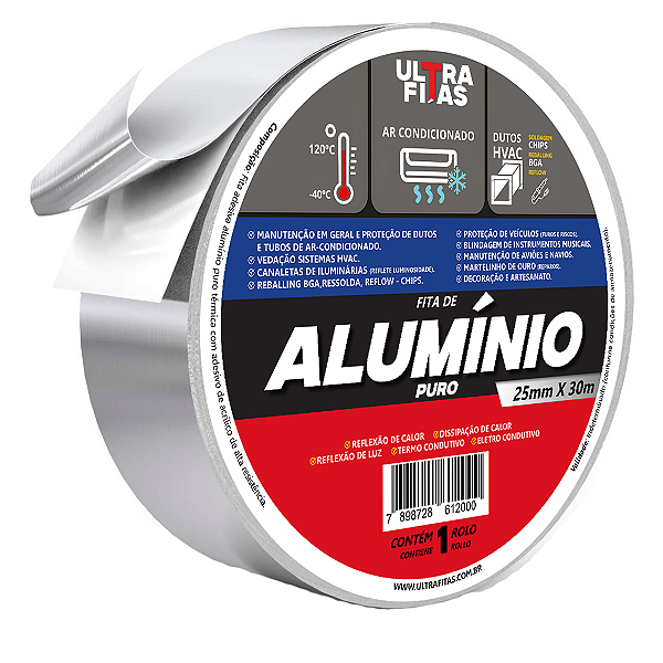 Fita Adesiva Alumínio Puro 25 mm x 30 metros