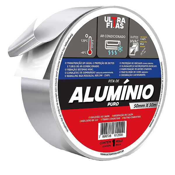 Fita Adesiva de Alumínio Puro 50mm x 30 metros