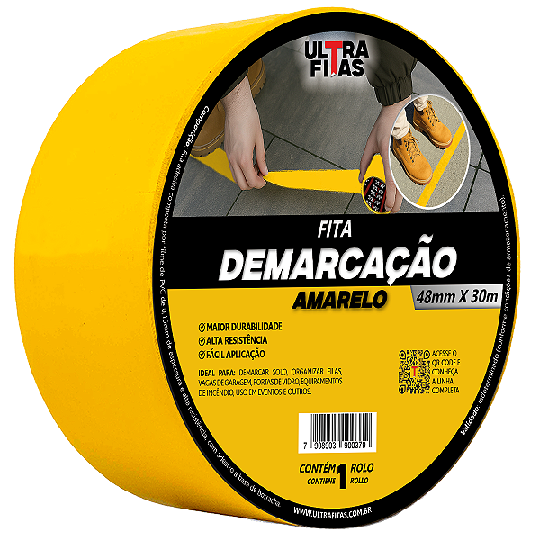 Fita Demarcação de Solo PVC 48 mm X 30 Metros - Amarela