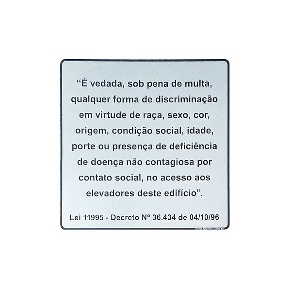 Placa Aviso Elevador 15x15 - Acrílico