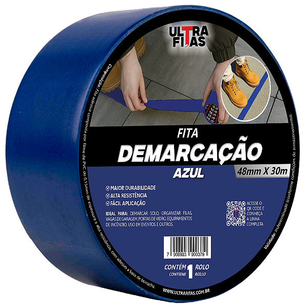 Fita Demarcação de Solo PVC 48 mm X 30 Metros - Azul