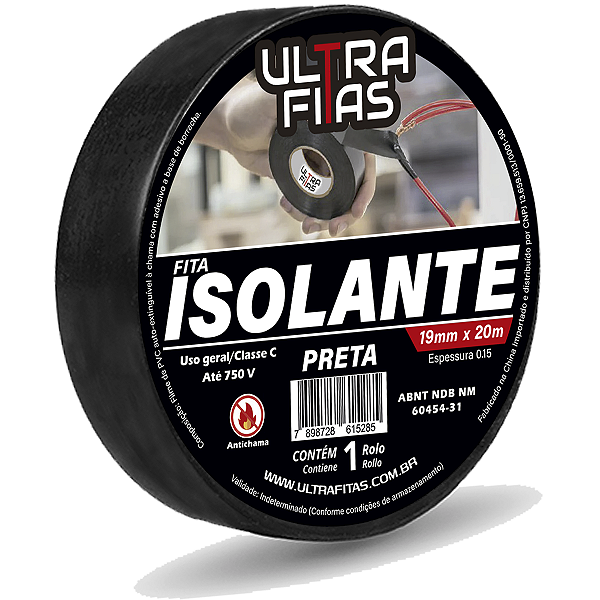 Fita Isolante Preta 19mm x 20 Metros