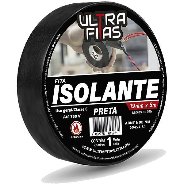 Fita Isolante Preta 19 mm X 05 Metros
