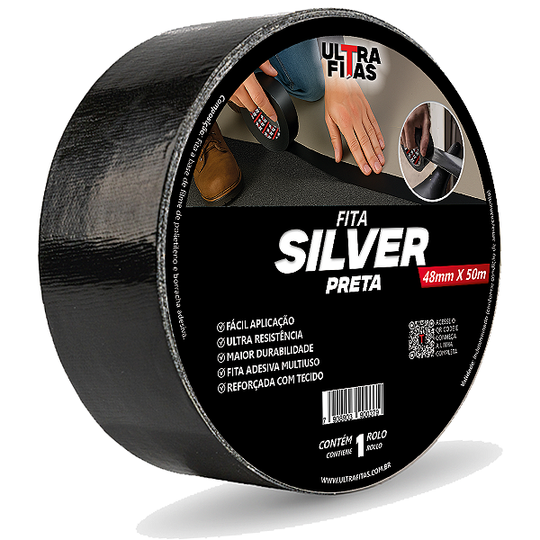 Fita Adesiva Silver Tape 50 mm X 50 metros - Preta