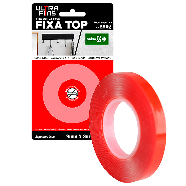 Fita Dupla Face Vhb 09 mm X 03 Metros - Vermelha