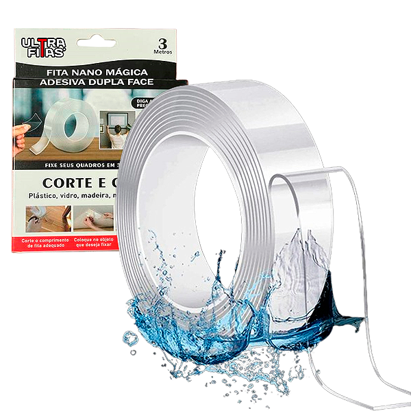 Fita Adesiva Dupla Face Laváve Mágica Nano Tapete 30 mm X 03 Metros - Transparente
