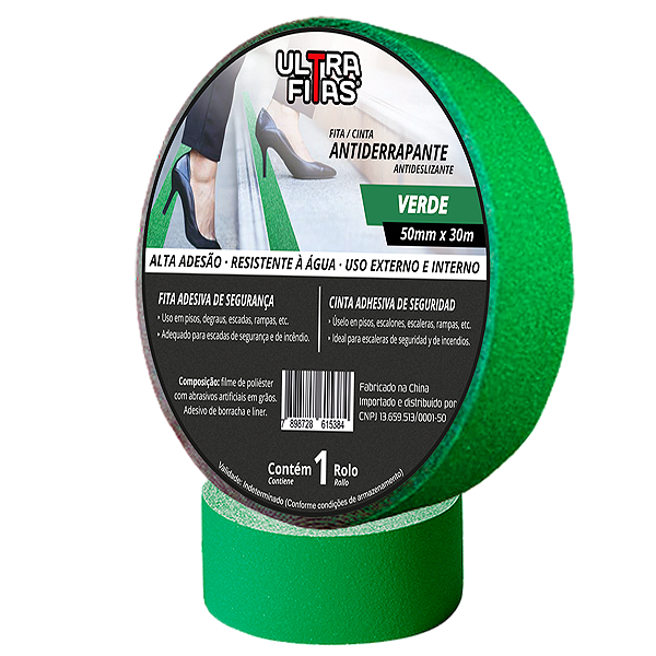 Faixa Fita Lixa Antiderrapante Adesiva 50 mm X 30 metros - Verde