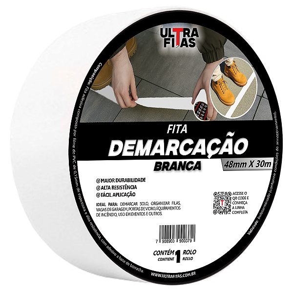 Fita Demarcação de Solo PVC 48 mm X 30 Metros - Branca