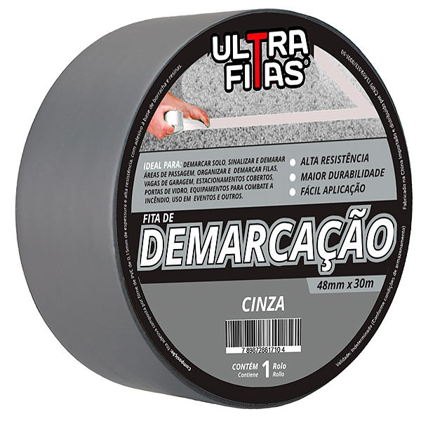Fita Demarcação de Solo PVC 48 mm X 30 Metros - Cinza