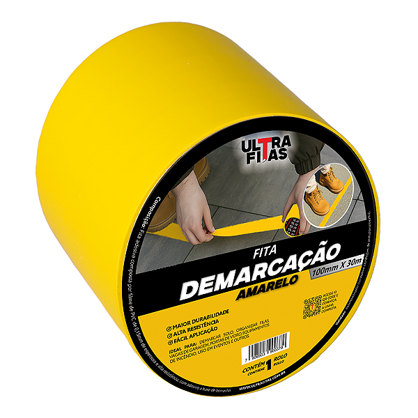 Fita Demarcação de Solo PVC 100 mm X 30 Metros - Amarela