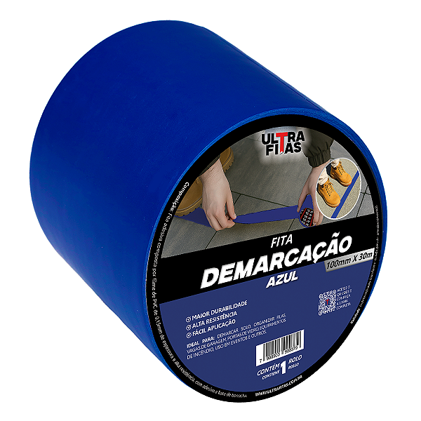 Fita Demarcação de Solo PVC 100 mm X 30 Metros - Azul