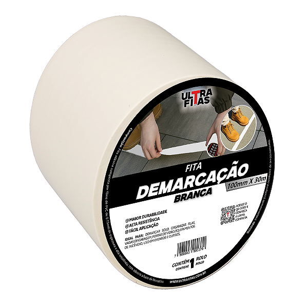 Fita Demarcação de Solo PVC 100 mm X 30 Metros - Branca