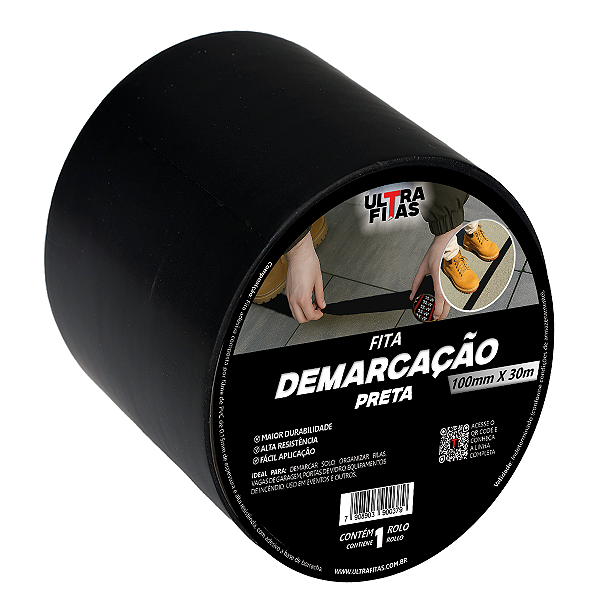 Fita Demarcação de Solo PVC 100 mm X 30 Metros - Preta