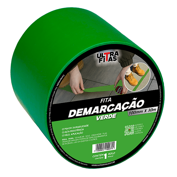 Fita Demarcação de Solo PVC 100 mm X 30 Metros - Verde