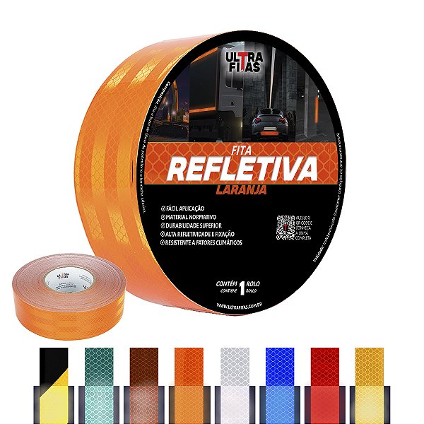 Fita Adesiva Refletiva Prismática Auto 50 mm X 03 Metros - Laranja