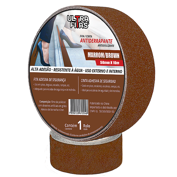 Fita Antiderrapante 50 mm X 10 Metros - Marrom