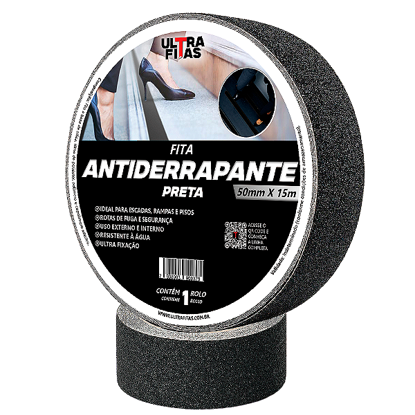 Faixa Fita Lixa Antiderrapante Adesiva 50 mm X 15 metros - Preta