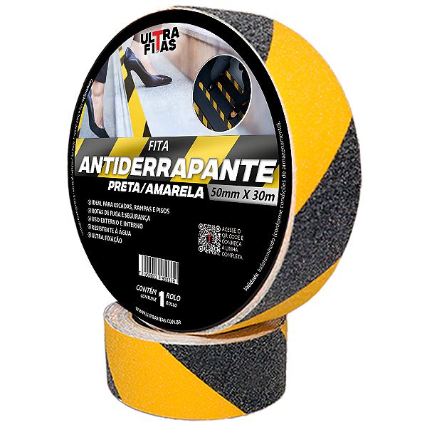 Faixa Fita Lixa Antiderrapante Adesiva 50 mm X 30 m - Listrada Zebrada (Amarela e Preta)